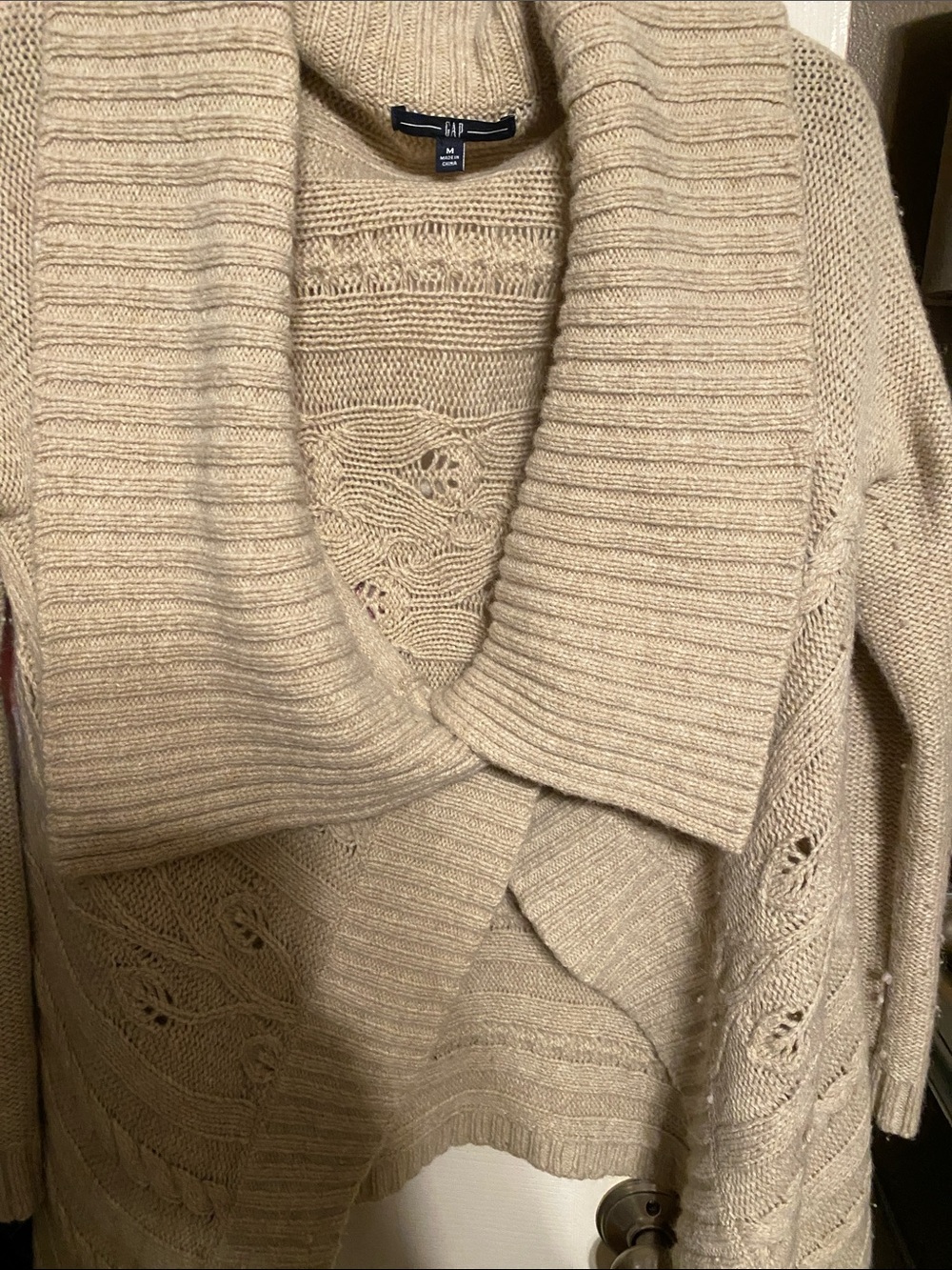 GAP Cream Knit Cowl-Neck Open Cardigan